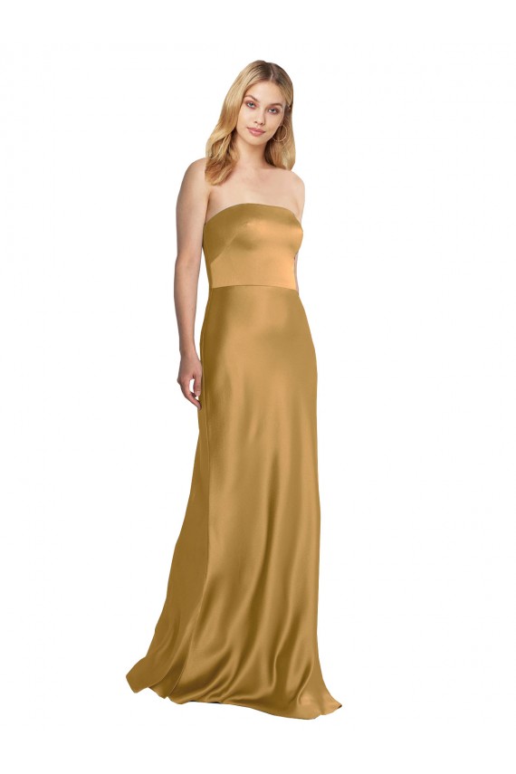 Sleek Strapless Long A-Line Formal Stretch Satin Bridesmaid Dress / Prom Dress Australia