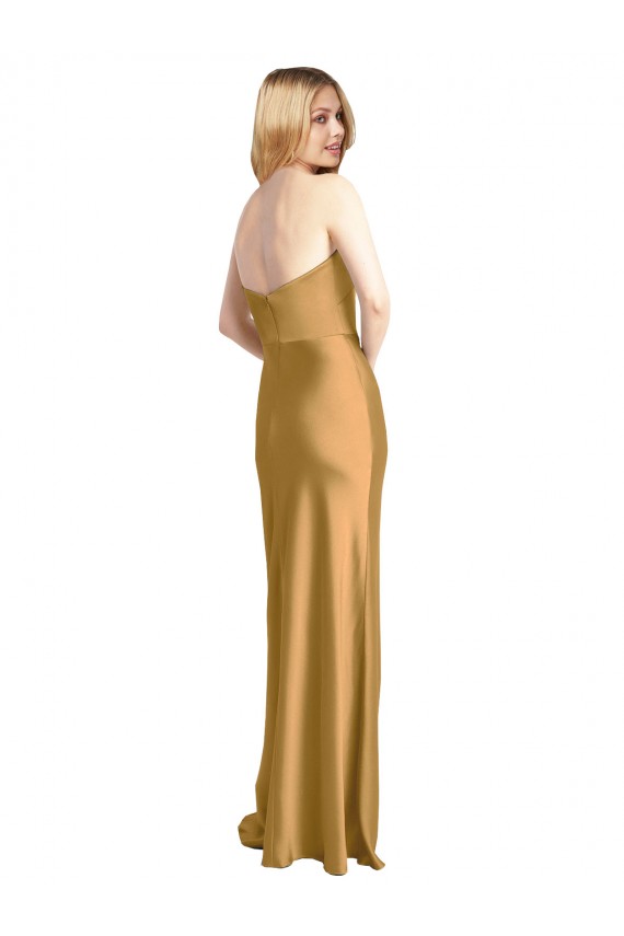 Sleek Strapless Long A-Line Formal Stretch Satin Bridesmaid Dress / Prom Dress Australia