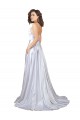 Simple A-Line Corset Style Pleated Long Stretch Satin Beach Wedding Dress with High Slit Australia
