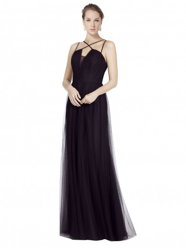 High Neck Long A-Line Tulle Bridesmaid Dress Australia