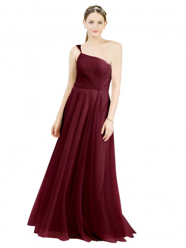 One Shoulder Floor Length Long Tulle Bridesmaid Dress Australia
