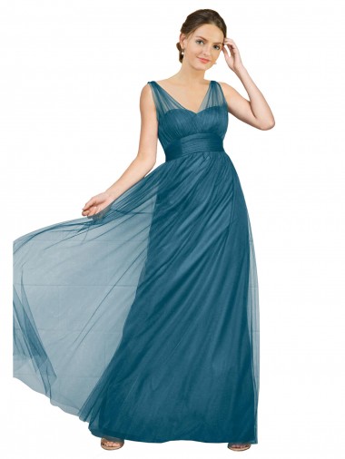 Long V-Neck Soft Tulle Bridesmaid Dress Australia