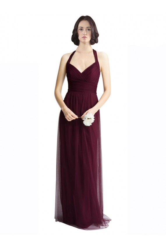 Long Tulle Bridesmaid Dress with Criss-Cross Bodice and Self Straps Australia