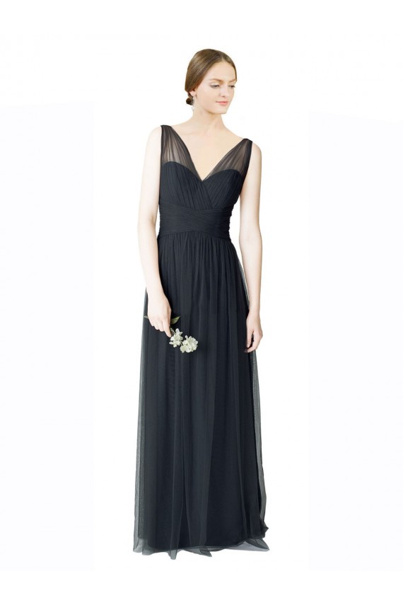 Long Tulle Bridesmaid Dress with Illusion Shoulder Straps and V-Back Australia