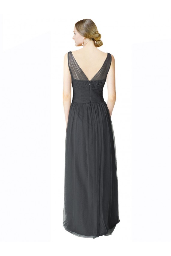 Long Tulle Bridesmaid Dress with Illusion Shoulder Straps and V-Back Australia