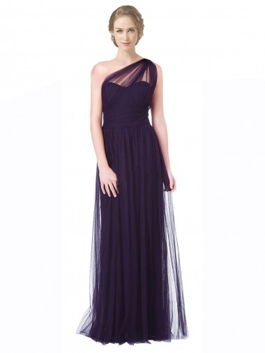 One Shoulder Long Tulle Bridesmaid Gown with Sheer Netting Strap Australia
