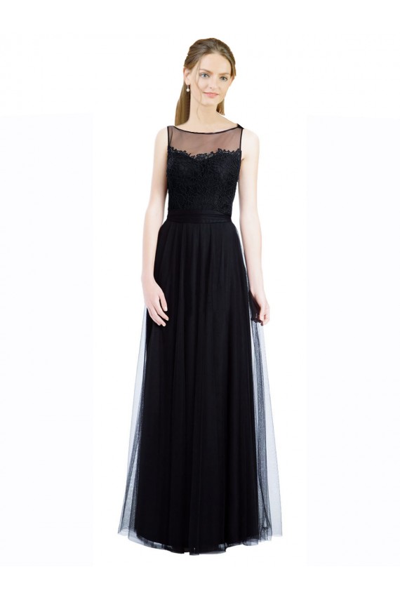 Full Length Tulle Bridesmaid Dress with Lace Bodice and Soft Tulle Illusion Top Australia