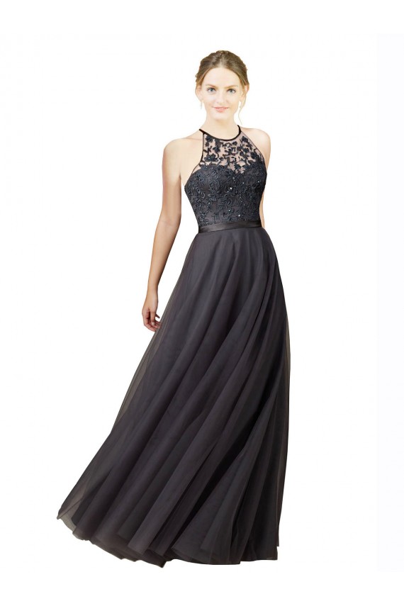 Sweetheart Neckline Long Sleeveless Tulle Bridesmaid Dress with Lace Bodice Australia