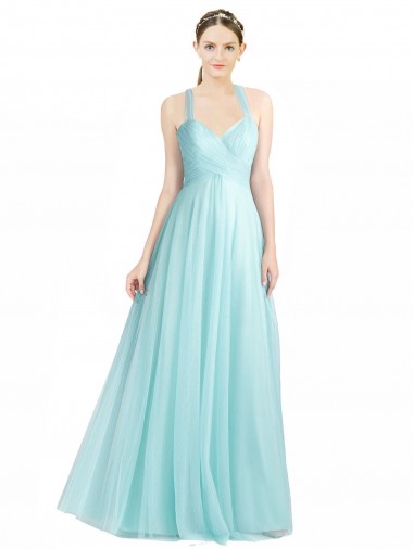 Ruched Sweetheart Neckline A-Line Tulle Bridesmaid Dress with Tie Open Back Australia