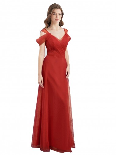 Cold Shoulder Pleated Wrap Tulle Bridesmaid Dress with Low V-Back Australia