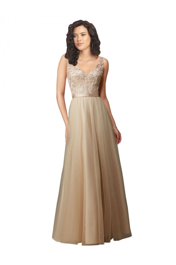 Long Tulle Bridesmaid Dress with Embroidery and Beading Australia