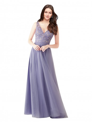 Sweetheart Tulle Bridesmaid Dress with Fully Embroidered V-Neck Bodice Australia