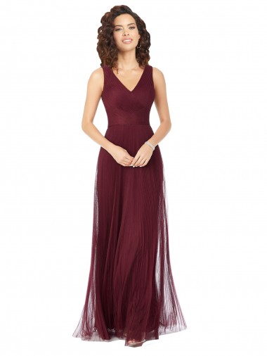 Long A-Line V-Neck Tulle Bridesmaid Dress Australia