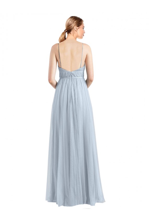 Spaghetti Straps V-Neck Slim A-Line Tulle Bridesmaid Dress Australia