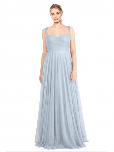 Sweetheart Spaghetti Straps Long Tulle Bridesmaid Dress with Criss Cross Back Australia