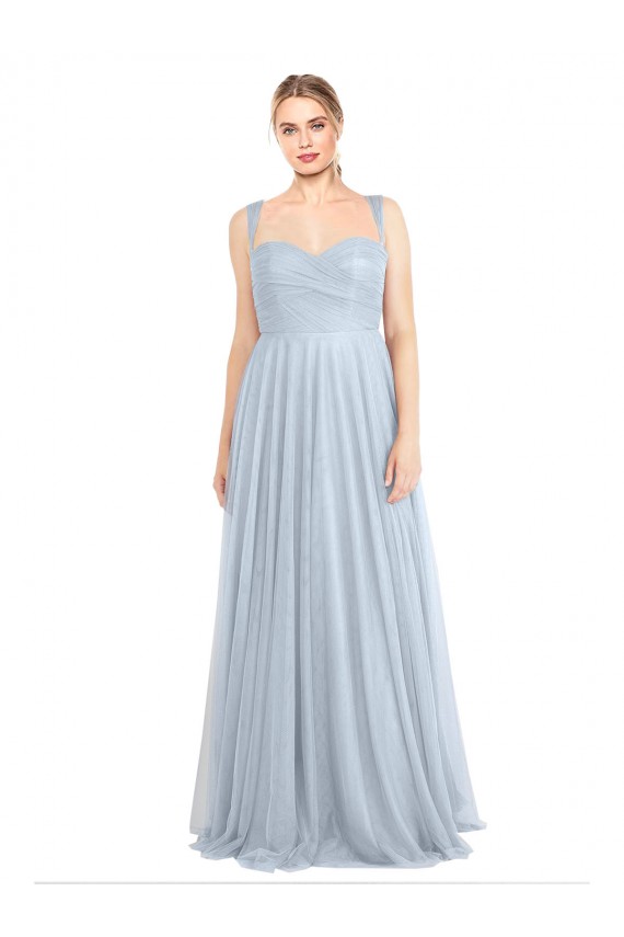 Sweetheart Spaghetti Straps Long Tulle Bridesmaid Dress with Criss Cross Back Australia