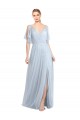 Floor Length Flutter Sleeves Long Tulle Bridesmaid Dress with Side Slit Australia