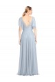 Floor Length Flutter Sleeves Long Tulle Bridesmaid Dress with Side Slit Australia