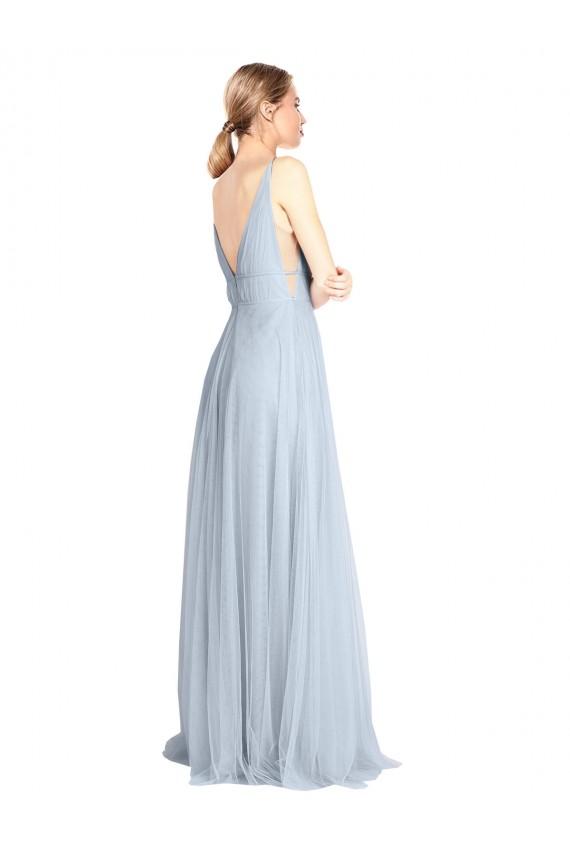 Plunging Deep V-Neck Long Tulle Bridesmaid Dress with V-Back Australia