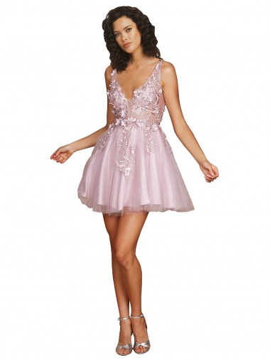 Sleeveless V-Neckline Short Cocktail Dress with Embellished Lace Appliques Australia