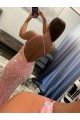 Open Back One Shoulder Sleeveless Long Sweep Train Velvet Sequin Prom Dress Australia