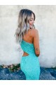 Mermaid One Shoulder Sleeveless Long Sweep Train Velvet Sequin Prom Dress Australia