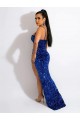 Long Sweep Train Spaghetti Straps Sleeveless Velvet Sequin Prom Dress with Slit Australia