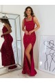 Square Neck Sleeveless Long Velvet Sequin Prom Dress with Slit Australia