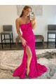 Strapless Sleeveless Long Sweep Train Velvet Sequin Prom Dress with Side Slit Australia