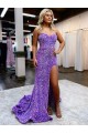 A-Line Sweetheart Sleeveless Long Velvet Sequin Prom Dress with Slit Australia