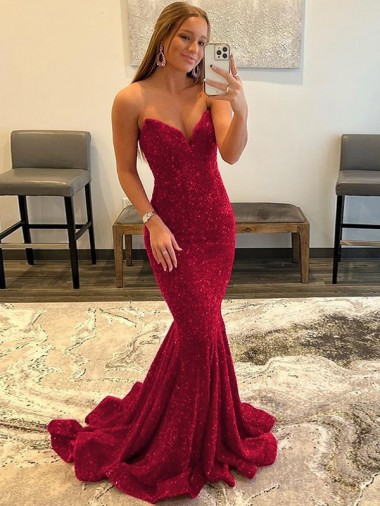 Sweetheart Sleeveless Long Sweep Train Velvet Sequin Prom Dress Australia