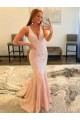 Deep V-Neck Sleeveless Long Low Back Velvet Sequin Prom Dress Australia
