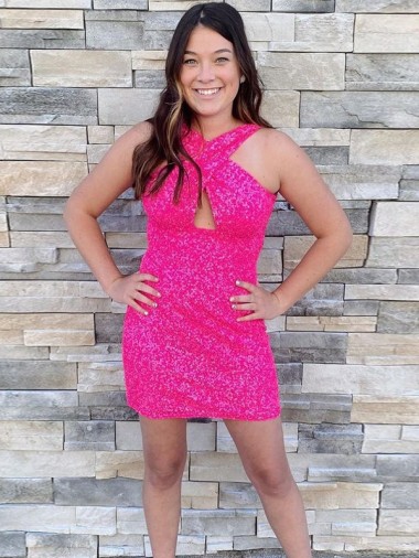 Halter Sleeveless Short Velvet Sequin Cocktail Homecoming Dress / Prom Dress Australia