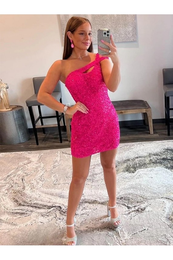 Velvet Sequin One Shoulder Sleeveless Short Homecoming Dress / Prom Dress Australia