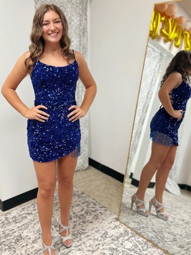 Spaghetti Straps Backless Sleeveless Short Velvet Sequin Homecoming Dress / Prom Dress Australia