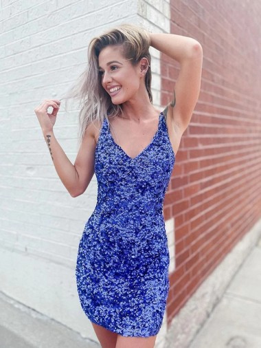 Short Velvet Sequin V-Neck Sleeveless Homecoming Dress / Prom Dress Australia