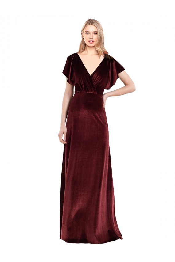 Flutter Sleeves Open Back Long Velvet Bridesmaid Dress / Prom Dress Australia