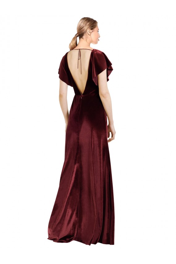 Flutter Sleeves Open Back Long Velvet Bridesmaid Dress / Prom Dress Australia