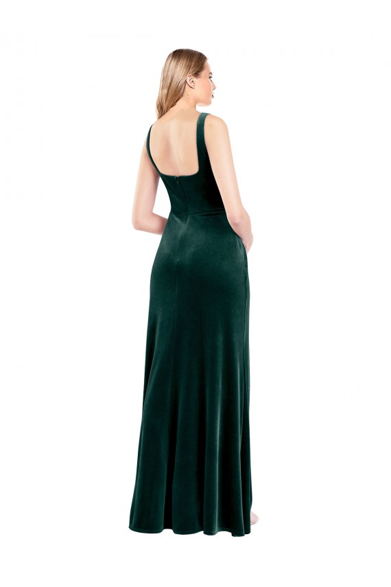 Square Neck Full Length Velvet Bridesmaid Dress / Prom Dress with Side Slit Australia
