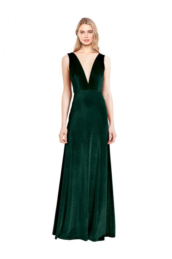 Daring Deep V-Neck Long Full Length Formal Velvet Bridesmaid Dress / Prom Dress Australia