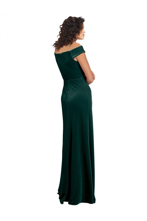 Floor Length Cap Sleeves Long Formal Velvet Bridesmaid Dress / Prom Dress with High Side Slit Australia
