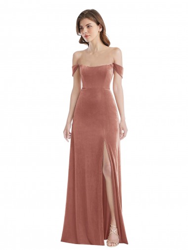 Off the Shoulder Flounce Sleeve Velvet Maxi Bridesmaid Dress / Prom Dress Australia