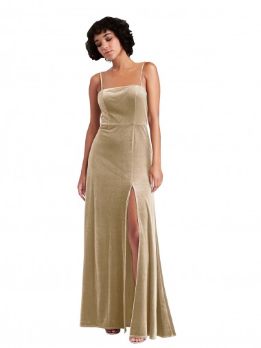 Square Neck Formal Velvet Maxi Bridesmaid Dress / Prom Dress with Front Slit Australia