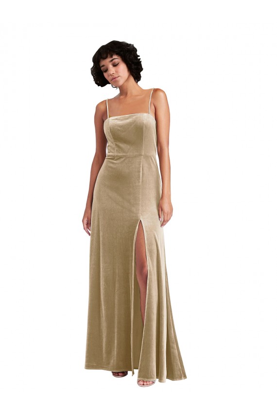 Square Neck Formal Velvet Maxi Bridesmaid Dress / Prom Dress with Front Slit Australia