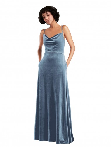 Sleek Cowl Neck Velvet Maxi Bridesmaid Dress / Prom Dress with Pockets Australia