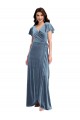Flutter Sleeve Velvet Wrap Maxi Bridesmaid Dress / Prom Dress with Pockets Australia