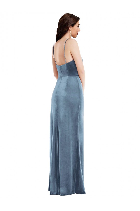 Spaghetti Strap Formal Velvet Maxi Bridesmaid Dress / Prom Dress with Draped Skirt Australia