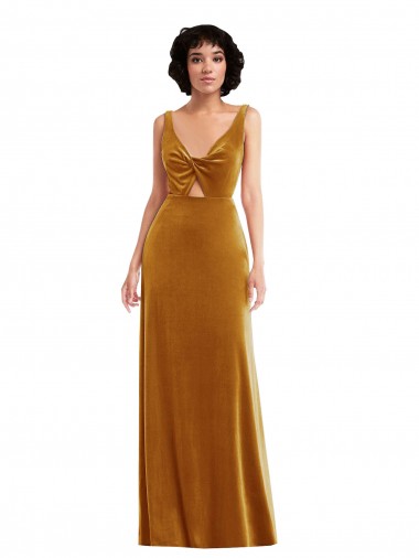 Twist Front Cutout Velvet Maxi Bridesmaid Dress / Prom Dress with Pockets Australia