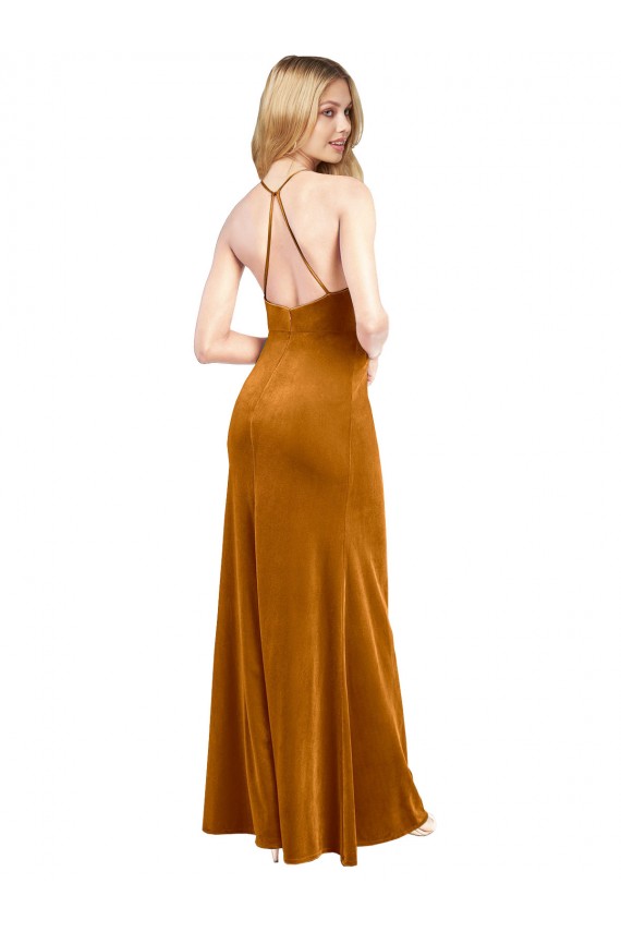 Halter Neckline Long Full Length Formal Velvet Bridesmaid Dress / Prom Dress with Strappy Back Australia