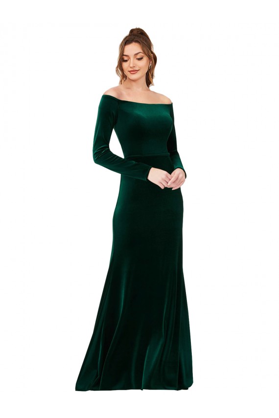 Off the Shoulder Long Sleeves Formal Stretch Velvet Bridesmaid Dress / Prom Dress Australia
